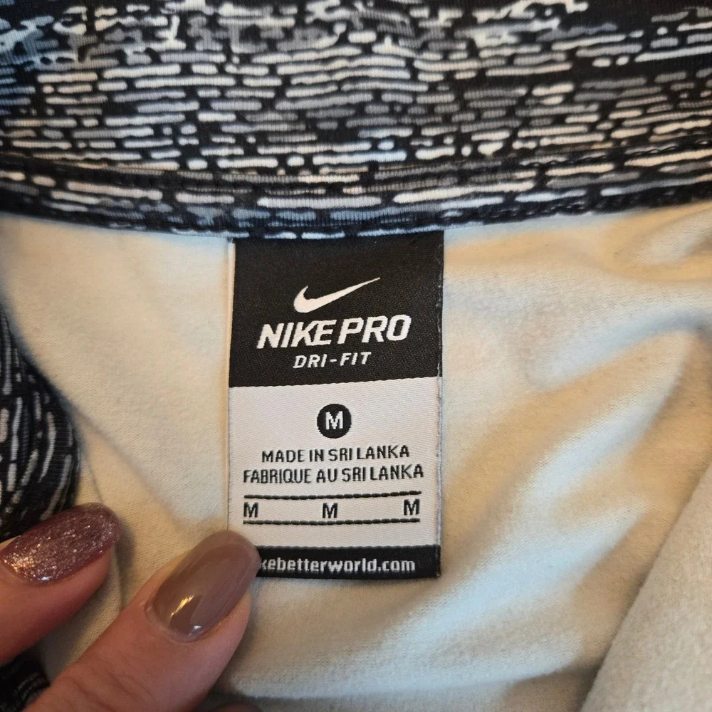 Nike Pro Dri-FIT Womens Quarter Zip Pullover Black White Glitch Print 684992-065